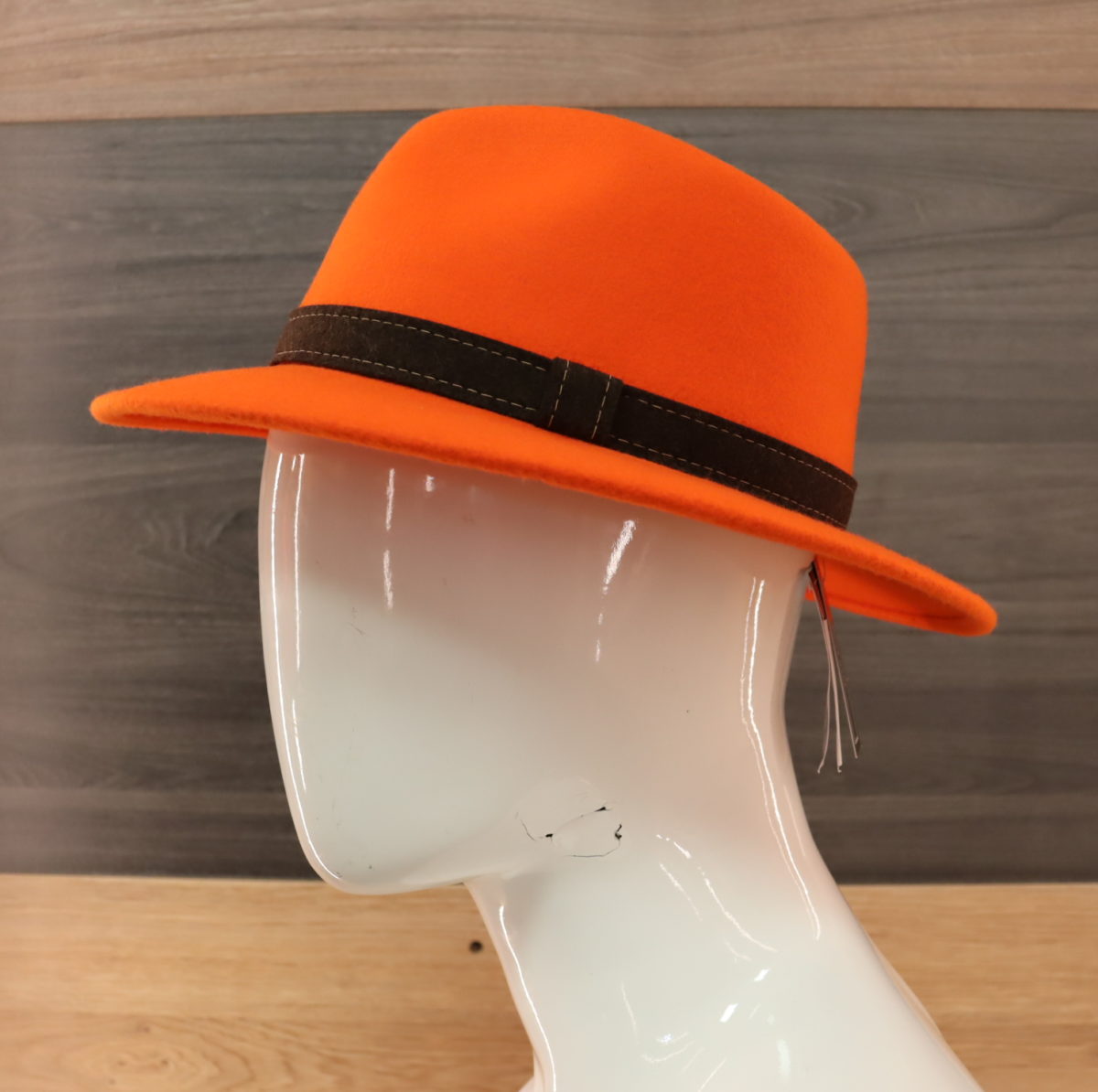 Chapeau Fedora City Wollfilz Orange-Braun avec flip protège oreille