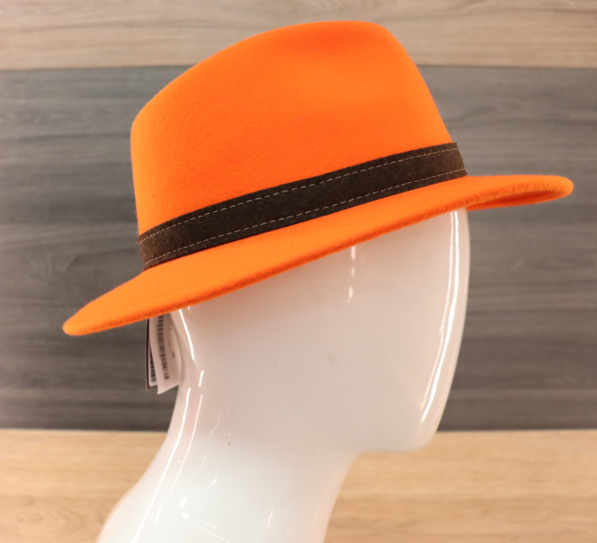 Chapeau Fedora City Wollfilz Orange-Braun avec flip protège oreille