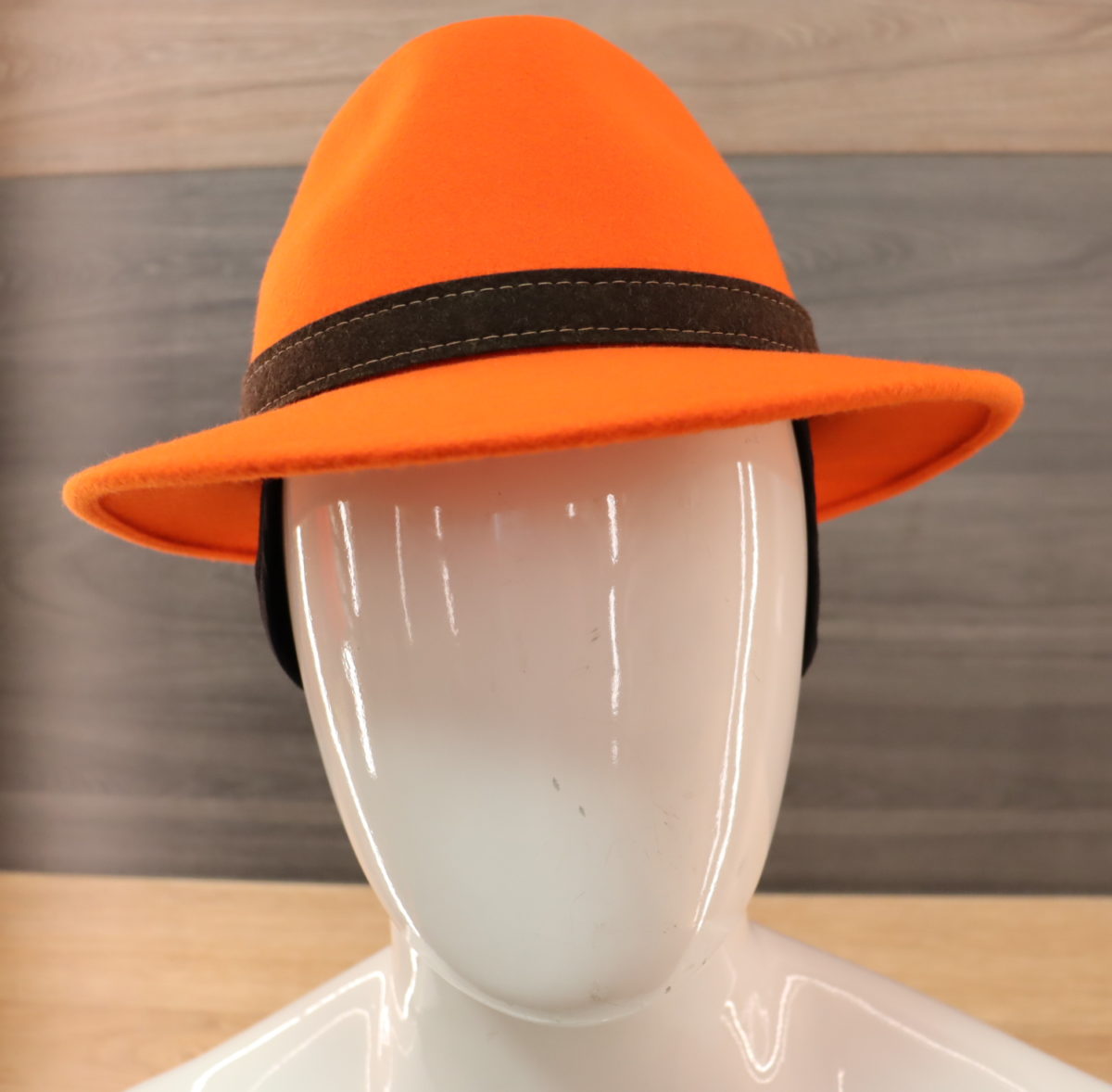 Chapeau Fedora City Wollfilz Orange-Braun avec flip protège oreille