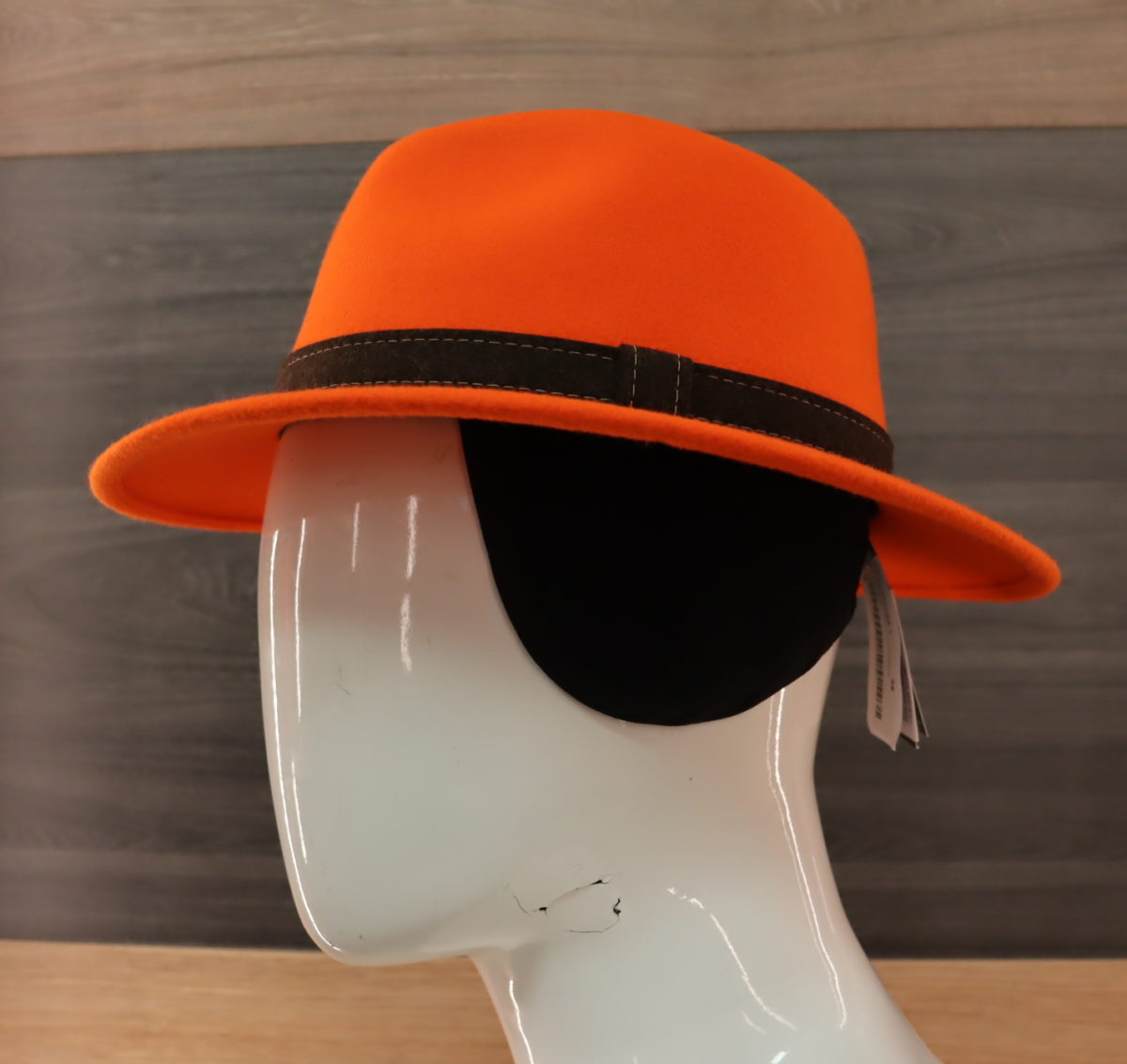 Chapeau Fedora City Wollfilz Orange-Braun avec flip protège oreille