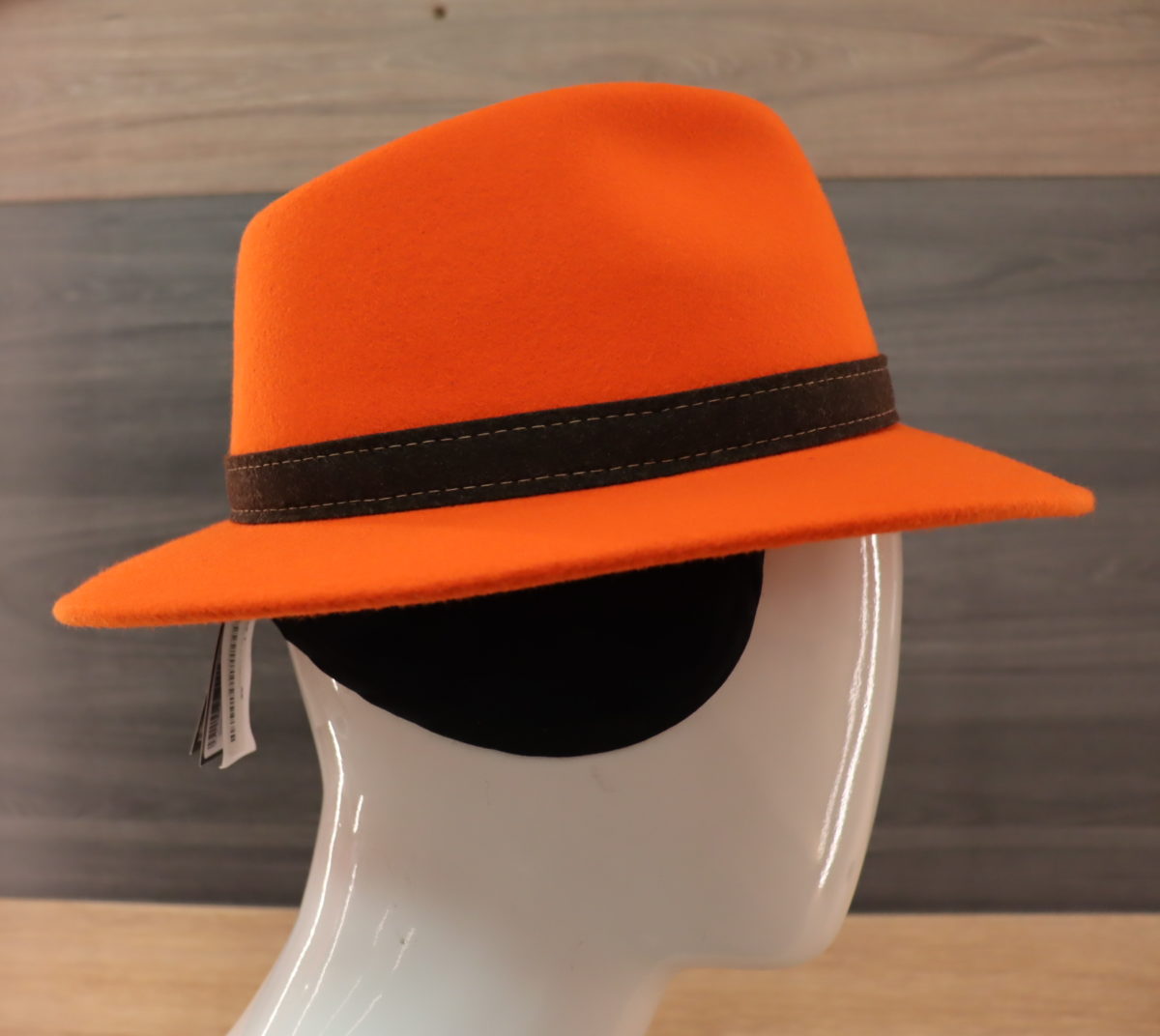 Chapeau Fedora City Wollfilz Orange-Braun avec flip protège oreille