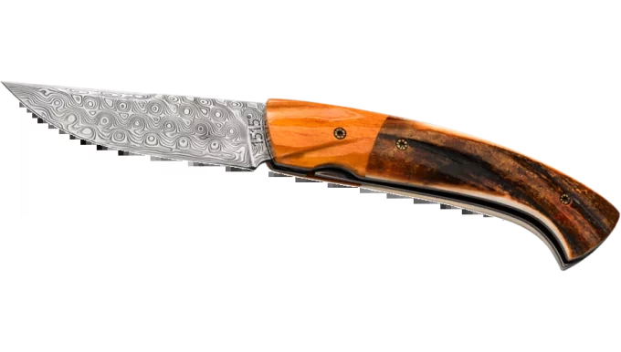 Couteau de poche Os de Girafe et défense de Phacochère Lame Damas