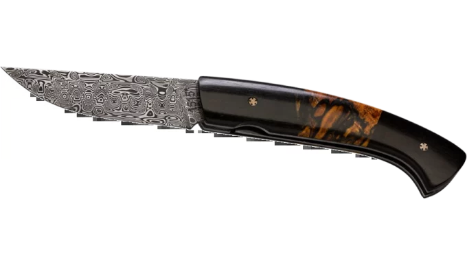 Couteaux Pliant ébène Hêtre échauffé ébène Lame Damas