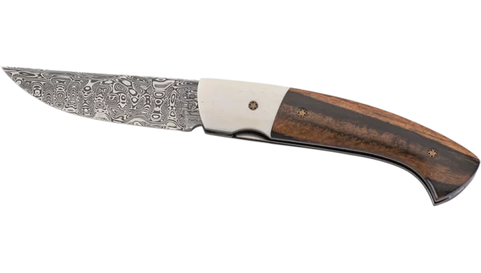 Couteaux Pliant Collection Masaï En Os De Buffle Et ébène Du Cameroun Lame Damas